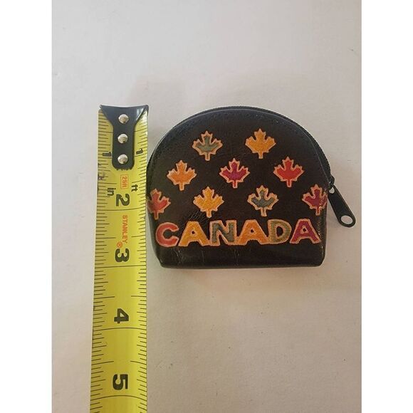 Women's Canadian Maple Leaf Pattern Small Coin Purse Wallet In Black - Picture 5 of 5